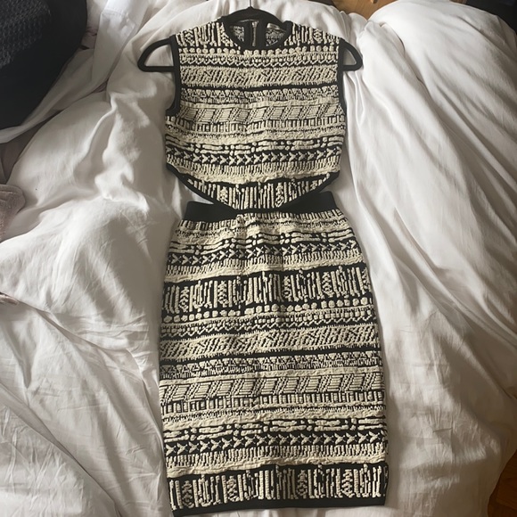 Ronny Kobo Leasha Cut Out Knit Dress Black/Ivory - Picture 1 of 6